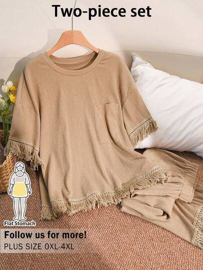 CosyJoli Plus Size Women Casual 2 Pieces Set, Plus Size Two Pieces Pants Set Short Sleeve Outfit, Spring Summer Ladies Clothing, Casual 2 Pieces Set