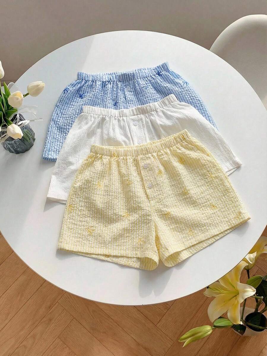 Comfortcana 3件套女士夏季休闲条纹短裤套装 - 彩色 - 查看 1