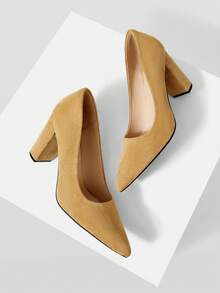 Mnmlis Tacones altos de punta elegantes para mujeres para ir al trabajo - Caqui - Ver 3