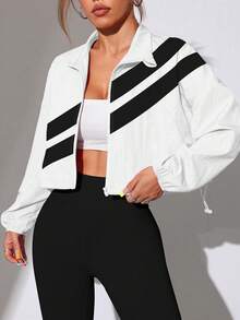 Easithlete Color Block Full Zip Drawstring Hem Sports Jacket, Suitable For Spring And Autumn