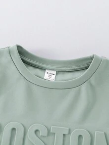 6pcs/Set Tween Boy Casual Embossed Pattern Round Neck T-Shirt And Shorts Set - Multicolor - View 5