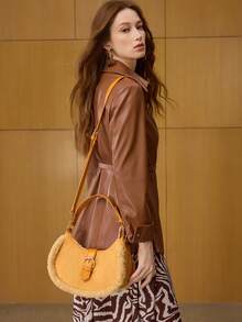 MOTF PREMIUM 女士单肩包、斜挎包、麂皮钱包、女士工作包、毛绒、时尚、个性化、简约、百搭、街头风、辣妹风、Y2K风、办公、约会、休闲、日常、购物、下午茶、复古、经典、青少年、秋冬季 - 棕色 - 查看 7