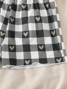 SHEIN 少女标语印花吊带背心和格子短裤睡衣套装 - 黑與白 - 查看 3