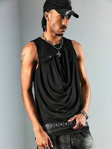 ROMWE MEN Street Life Camiseta de tirantes negra de cuello redondo minimalista y casual para hombre, ideal para el verano - Negro - Ver 6