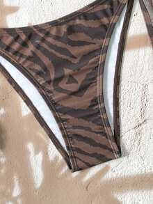 Swim Vcay Women's Summer Vacation Beach Zebra Print Halter Swimsuit Set - Multicolor - View 5