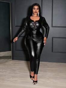 Slaydiva Nuovi arrivi primavera/estate 2026 Abbigliamento donna autunno, Abbigliamento donna inverno, Nuovi costumi da festival musicali e Ognissanti, Abiti da compleanno per donna, Abbigliamento casual e versatile per uso quotidiano, vacanze, crociere, spiaggia, prendisole, virali, Completo nero a maniche lunghe con fiocco frontale per donna, Pantaloni lunghi aderenti sexy, Tute oversize - nero - Visualizzare 6