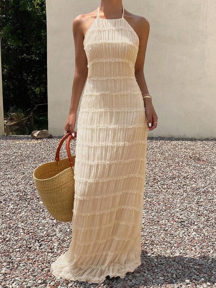 Vacation Style Tie-Up Halter Dress For Women Cruise Outfit For Women