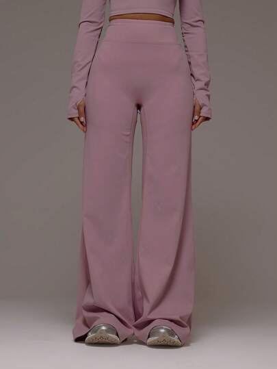 Musera Sport Yoga broek met hoge taille en wijde pijpen, geschikt voor actieve workouts, gym, pilates, fitness en dagelijks gebruik, in de kleur rookkwarts.