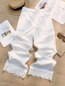 SHEIN Franclia Women's Summer Design Contrast Lace Straight-Leg Pants - White - View 1