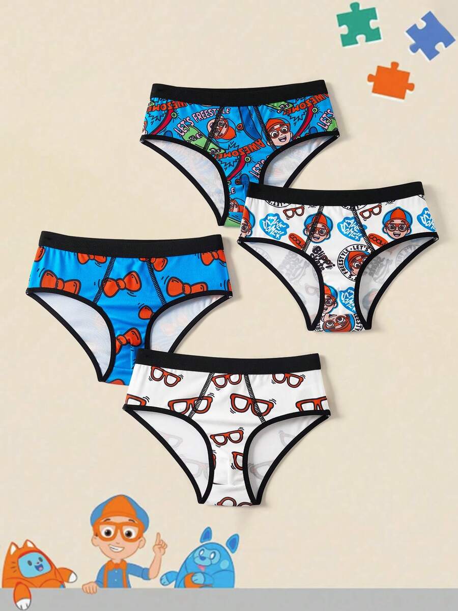 Blippi X SHEIN 男童全印花舒适三角裤 - 藍白色 - 查看 1