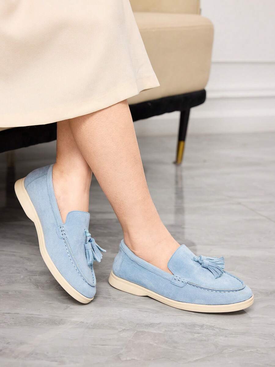 Sleekvia 女士休闲流苏设计套脚乐福鞋，适合日常穿着 - 淺藍色 - 查看 1