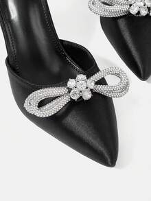 CUCCOO HITCHD Women's Rhinestone Bow Decor Pointed Toe Buckle Design Everyday Versatile Fashion High Heels Valentine's Day Elegant Shoes - Black - View 11