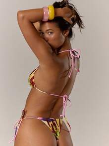 Musera Resort 露背印花三角系带比基尼上衣，适合春夏季度假海滩游泳，优雅可爱性感，波西米亚风，伊比沙岛节日派对必备 - 粉色 - 查看 3