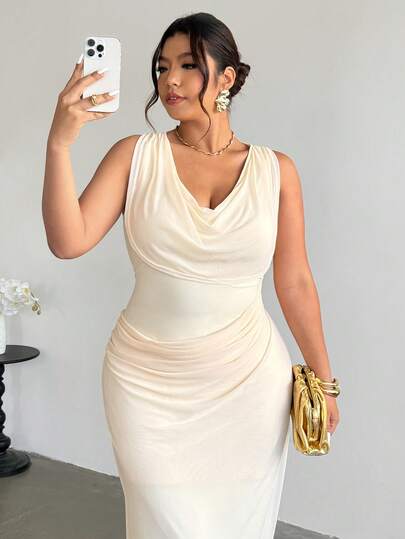 Firerie Vestido ceñido de malla elástica transparente con escote pronunciado y cintura ceñida, de talla grande, sexy y estilizador, adecuado para fiestas, galas y eventos formales