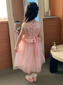 DAZY Girls Toddler Round Neck Sleeveless Tulle Dress, Fall Outfit - Pink - View 3