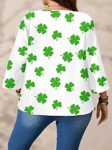 EMERY ROSE Plus Size Women Casual All-Over Print Round Neck Loose 3/4 Sleeve Shirt/St. Patrick's Day - Multicolor - View 4