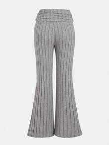 SHEIN 少女休闲撞色翻边腰阔腿运动裤，春夏返校季 - 灰色 - 查看 2