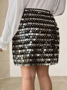 MOTF PREMIUM 大码亮片高腰裙 - 黑色 - 查看 3
