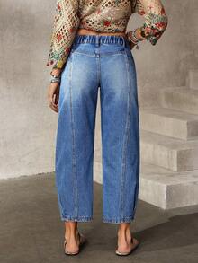 EMERY ROSE Women's Casual Everyday Wear Distressed Button Pocket Denim Jeans - Blue - View 2