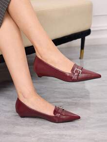 Sleekvia 女鞋 尖头小坡跟酒红色简约时尚百搭女式低跟鞋 新款春秋季低帮通勤平底提拉后空跟女鞋 适合工作办公室职业女鞋 - 錦上添花酒紅 - 查看 2