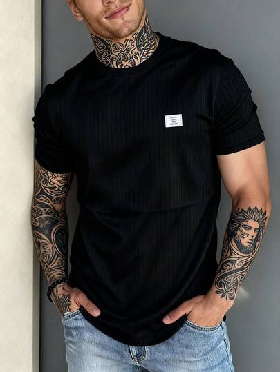 HIMLAND Heren T-shirt met ronde hals, ribstof, casual en veelzijdig, geschikt voor woon-werkverkeer en korte mouwen.