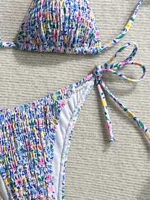 Swim Vcay Women's Summer Vacation Beach Ditsy Floral Halter Bikini Set - Multicolor - View 4