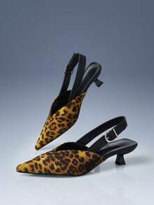 CUCCOO GRLICON Women's Pointed Toe Leopard Print Buckle Decor High Heel Pumps - متعدد الألوان - مشاهدة 3