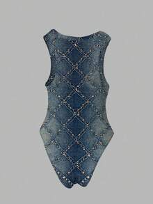 INAWLY Áo liền thân không tay in họa tiết denim dành cho nữ, kiểu dáng thường ngày, thích hợp cho mùa hè. - Nhiều màu - Xem 2