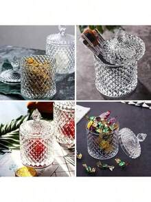 1 hũ thủy tinh pha lê sang trọng có nắp khắc họa tiết kim cương - Không chứa chì, thích hợp đựng đường, đồ ăn nhẹ, v.v. - Lý tưởng để trang trí nhà bếp, phòng khách, phòng ngủ. - Màu trong suốt - Xem 3