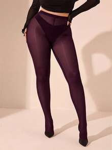 SHEIN BAE 大码透明紧身打底裤、连裤袜、修身款、纯色、女士基础款、西部风、夏季、复活节、春季、情人节、情人节礼物、性感、Y2K、时尚、锐舞、音乐节 - 紫紅色 - 查看 6