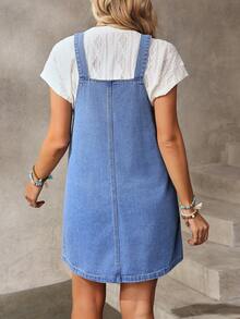 EMERY ROSE Damklänning i tvättad denim med dubbla fickor, avslappnad passform - Blå - Visa 2