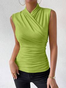 RosyDaze ملابس علوية كاجوال ضيقة مكشكشة باللون الأخضر الفلورسنت للنساء - أخضر - مشاهدة 6