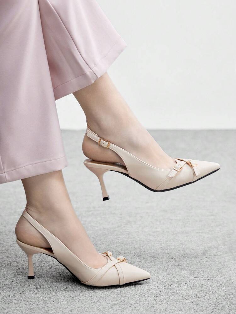 CUCCOO BIZCHIC Women Shoes Women's Pointed Stiletto Beige Cross Strap Back Strap Fashion Versatile Commuter Daily Work Women's High Heel Shoes Slingback Women's Shoes Spring Shoes