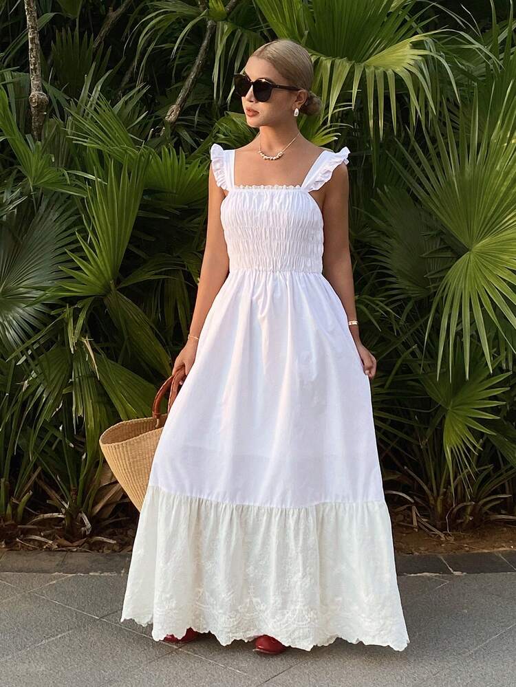 Women's Vacation Casual Colorblock Embroidered Dress Boho