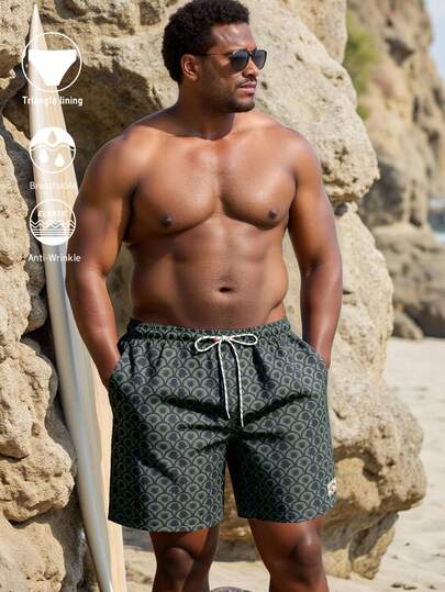 Manfinity KASUA Men's Drawstring Waist Pockets Cartoon Print Casual Beach Shorts