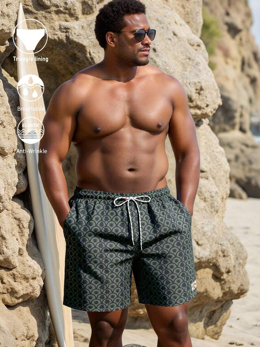 Manfinity KASUA Men's Drawstring Waist Pockets Cartoon Print Casual Beach Shorts - Army Green - View 1