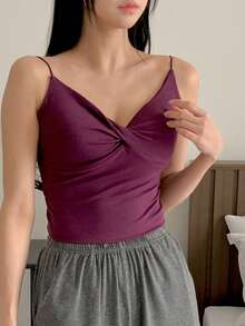 DAZY Women's Minimalist Twist Knot Camisole Top With Built-In Padded Bra - Purple - View 14