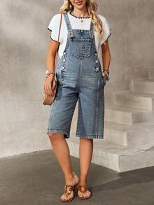 EMERY ROSE Women's Casual Versatile Everyday Denim Jumpsuit With Pockets And Buttons - Blue - View 2