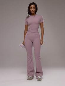 Musera Sport 运动T恤和瑜伽裤套装，适合运动健身、健身房、普拉提、日常休闲等场合，烟晶色 - 淺灰紫 - 查看 3