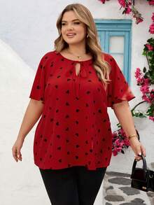 SHEIN CURVE+ Áo cỡ US22 dành cho người có đường cong cơ thể. Thích hợp cho lễ hội âm nhạc, kỳ nghỉ bên bờ biển, phong cách bohemian. Áo sơ mi mùa xuân và hè dáng xếp ly hình trái tim. - Nhiều màu - Xem 6