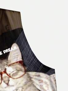 Y2Kool BiGraphic Women's Y2K Cat Animals Print Cropped Round Neck Tank Top, Wedding Guest, Music Festival, Musician, Night Club - Multicolor - View 4