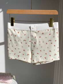 CovetEZ 女士碎花纽扣设计休闲短裤 - 米色 - 查看 4