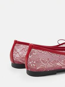 CUCCOO HITCHD 女士蕾丝网纱花卉刺绣蝴蝶结装饰圆头鞋，优雅浪漫甜美少女柔软白色网纱芭蕾平底鞋，适合新娘、伴娘、派对、婚礼等场合，尽显优雅气质 - 中紫紅色 - 查看 12