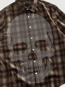 ROMWE MEN Street Life Men's Skull Print Short Sleeve Shirt - Grey - View 3