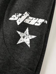 青少年男童/青少年男童休闲日常舒适印花宽松直筒运动裤 - 黑色 - 查看 5