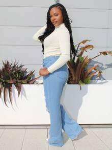 Steph T High Waist Ripped Jeans - Light Wash - View 4