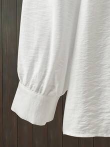 SHEIN Lacomfia White Embroidered Patchwork Shell Button Collar Shirt - White - View 6