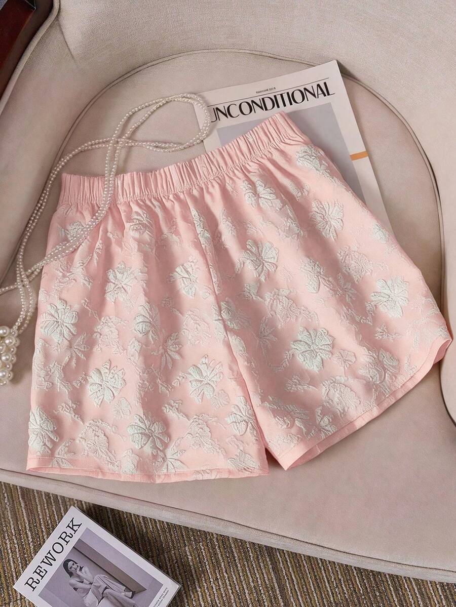 GlowEve CURVE Plus Size Fashionable Jacquard Versatile Shorts - Pink - View 1