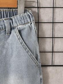 Tween Boy Pocket Button Distressed Frayed Design Casual Fashion Versatile Washed Denim Shorts - Light Wash - View 6