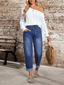 EMERY ROSE 女士休闲日常口袋纽扣牛仔裤 - 藍色 - 查看 5